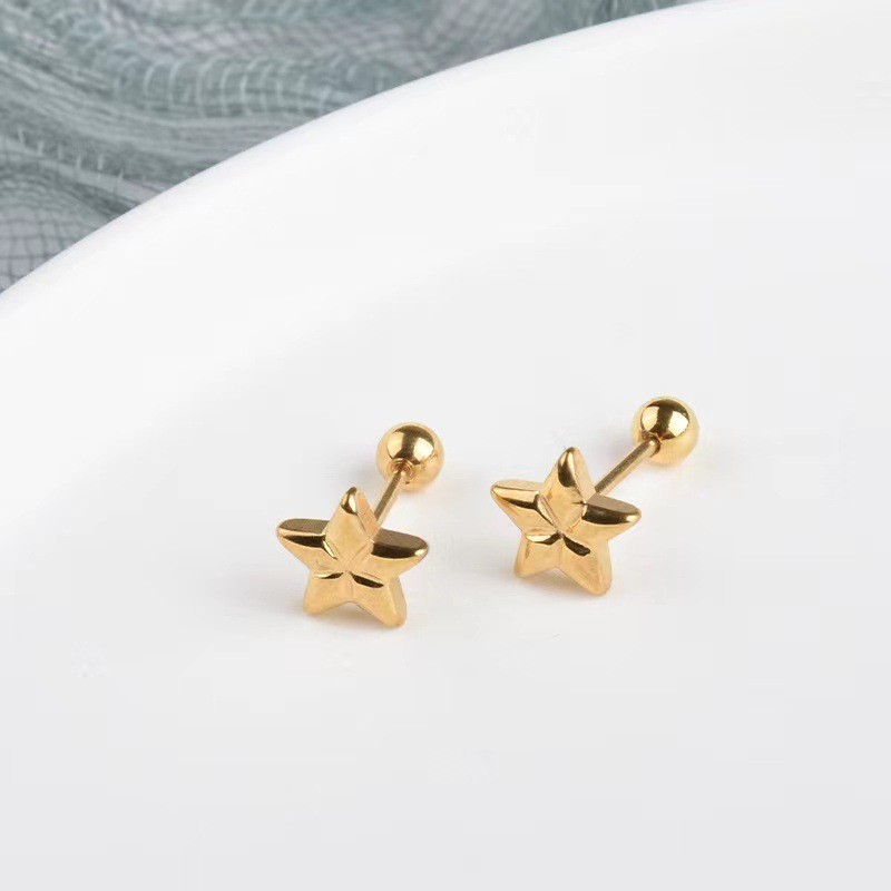 Korean Internet Celebrity Mini Pentagram Screw Ear Bone Stud Earrings for Women Elegant High-end Earrings Autumn Winter Ear Jewelry