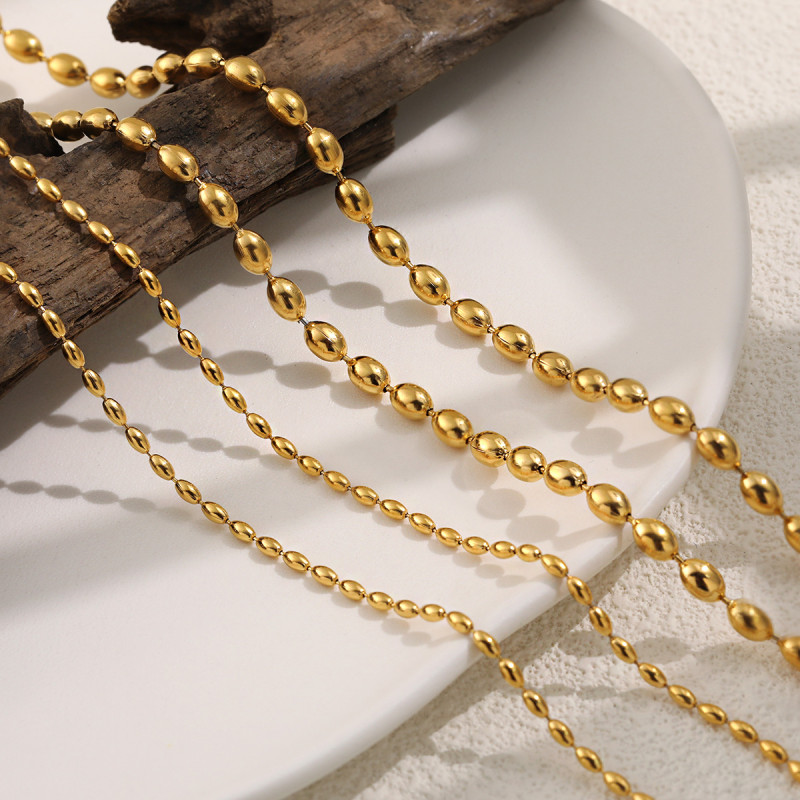 Titanium Steel Color-Retaining Rice Bead Single Chain Choker Necklace for Women Layered Basic Collarbone Chain Bare Chain European and American Style Jewelry