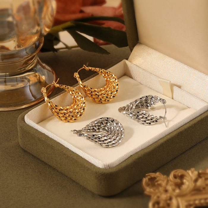 Korean Style Niche Simple New Elegant Patchwork Twisted Line Earrings Fashionable Personality Gold Plated High-End Ti...