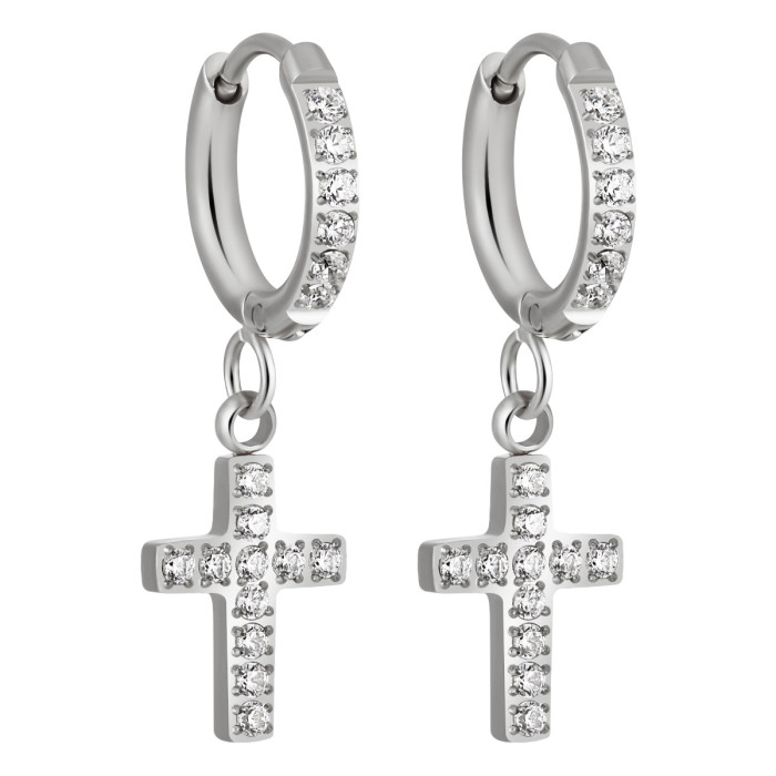 European and American Foreign Trade INS Style Inlaid Diamond Cross Earrings Titanium Steel Gold-Plated Pendant Fashion High-End Niche Earrings