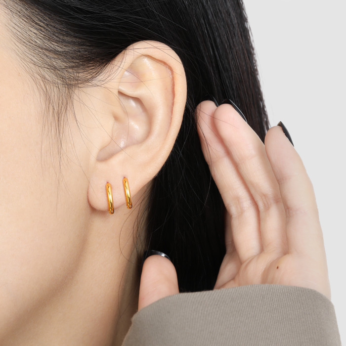 Korean Style Ins High-End Feel 8/10/12mm Multi-Specification Round Ear Studs Fashionable Personality Titanium Steel Earrings Three-Piece Set