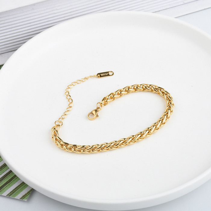 Simple Chopard Braided Dragon Bone Bracelet Titanium Steel 24K Gold Plated Stainless Steel Flower Basket Chain Fashio...