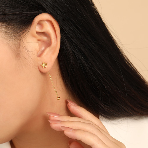 Korean Style Niche Design Simple Laser Surface Five-Pointed Star Small Ear Thread Fashion Personality INS Style Titanium Steel Earrings