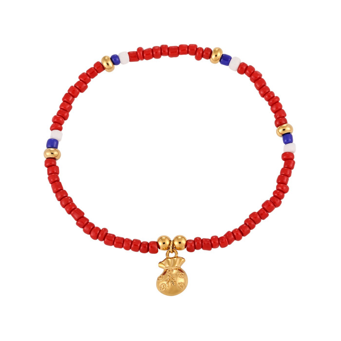 New Chinese Style Niche Lucky Bag Elastic Cord Colorful Red Bead Bracelet for Women Fashionable Personality Titanium...