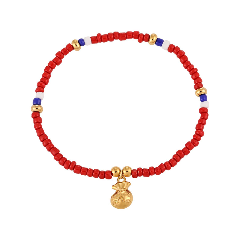 New Chinese Style Niche Lucky Bag Elastic Cord Colorful Red Bead Bracelet for Women Fashionable Personality Titanium Steel Gold-Plated Bracelet