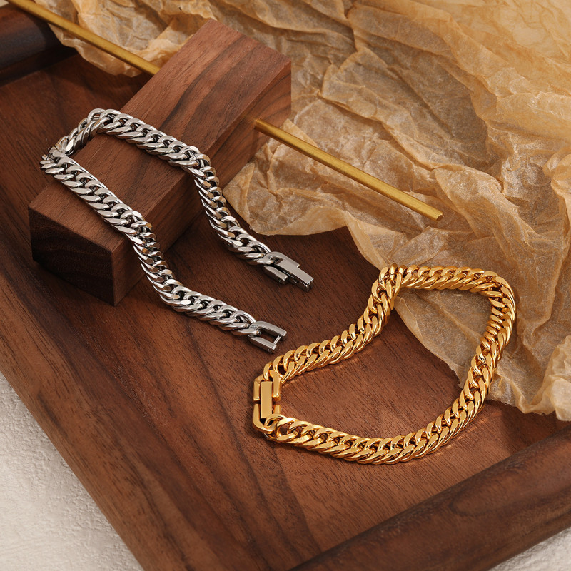 European and American Cross-Border Stainless Steel Four-Sided Round Polished Chain Jewelry Clasp Bracelet Fashionable Unique Niche High-End Titanium Steel Hand Jewelry