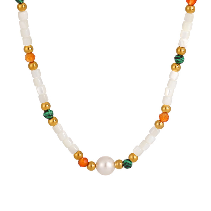 Ethnic Style Dopamine Color Natural Stone Shell Bracelet for Women Fashionable Personality Temperament Niche Titanium Steel Collarbone Necklace