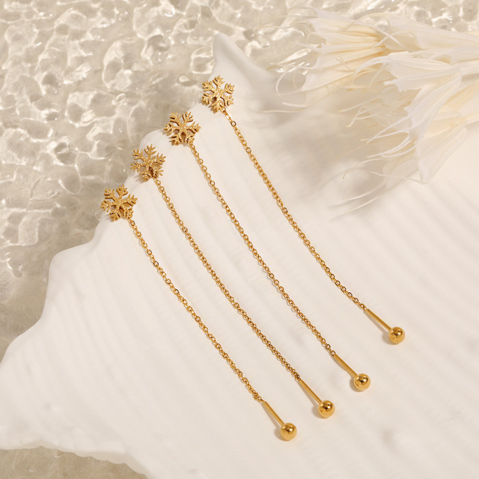 Korean Style Ins Fashion Matte Snowflake Ear Thread Tassel Long Earrings Anti-Lost Anti-Tangle Hair Sleep Without Removing