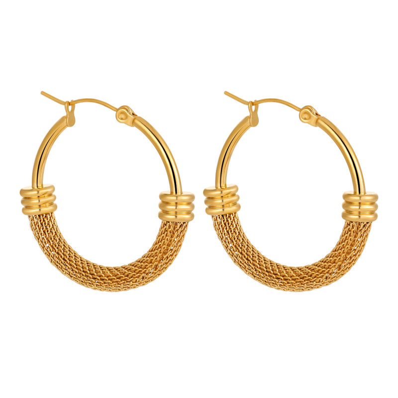 European and American New Fashion Niche Circle Mesh Splicing Earrings for Women Elegant High-end Gold-plated Titanium Steel Light Luxury Ear Jewelry