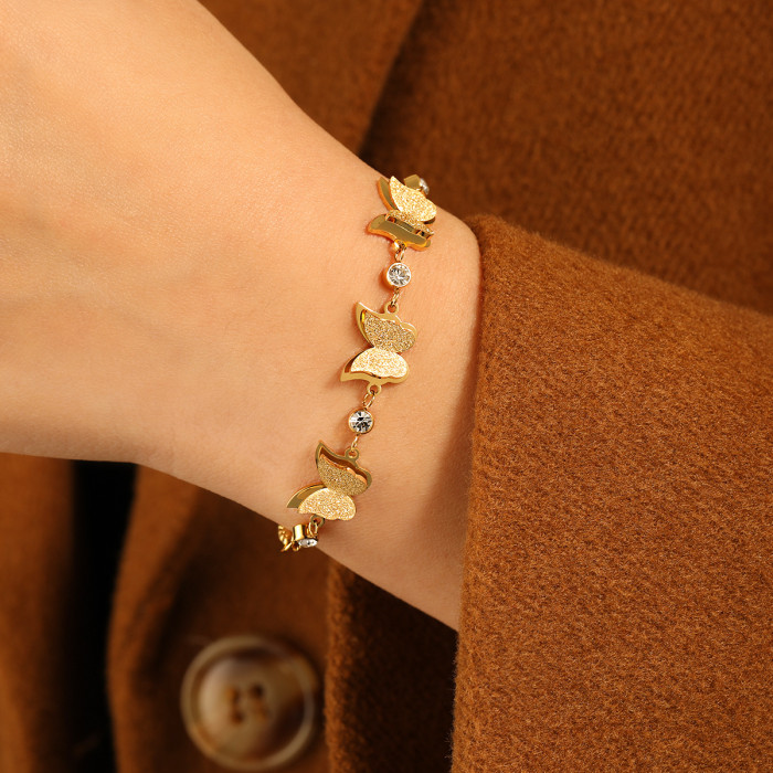 Korean Style Simple Fashion Niche Design Matte Butterfly Adjustable Bracelet for Women High-end Titanium Steel Jewelry