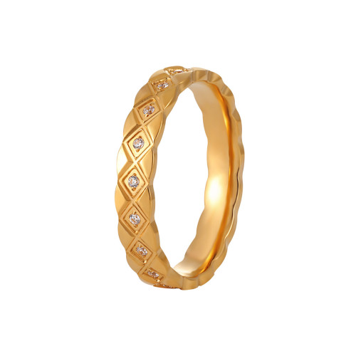 Japanese and Korean INS Style Cross-Border Fashion Niche Design Diamond-Shaped Circle Inlaid Stone Ring for Women Light Luxury Simple Titanium Steel Ring