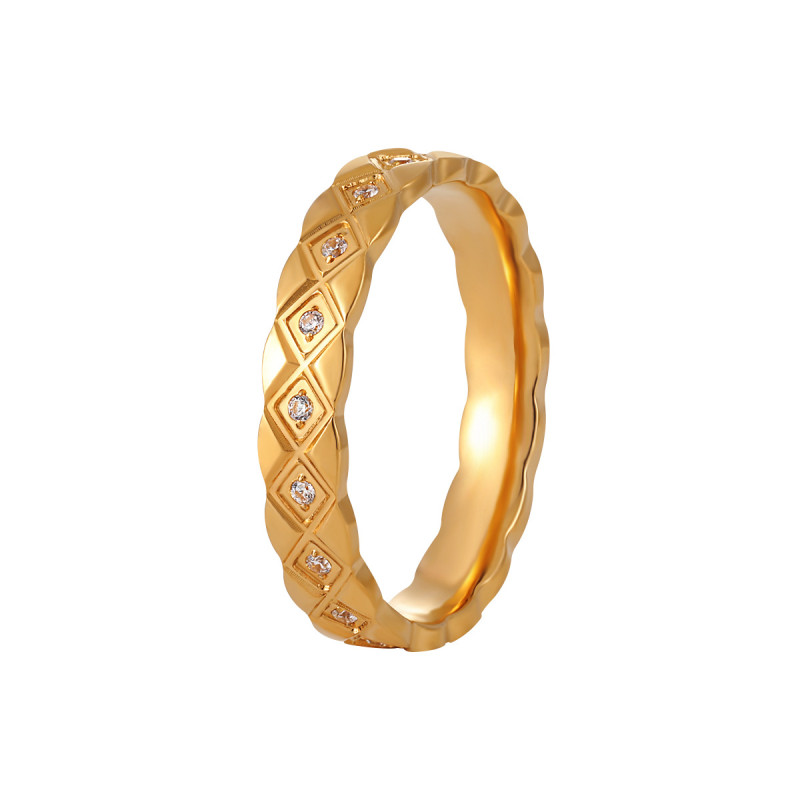 Japanese and Korean INS Style Cross-Border Fashion Niche Design Diamond-Shaped Circle Inlaid Stone Ring for Women Light Luxury Simple Titanium Steel Ring