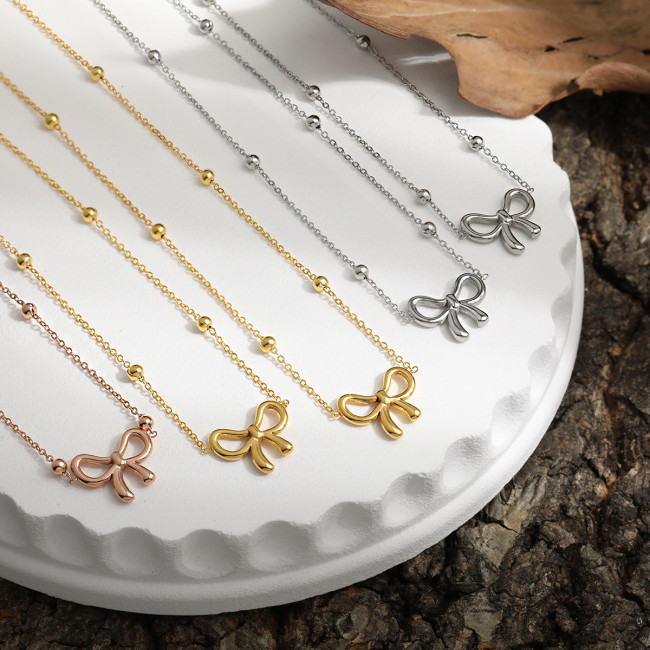 Korean Style INS Wind Elegant Sweet Bowknot Necklace Fashion Simple Niche Design High-end Titanium Steel Clavicle Chain