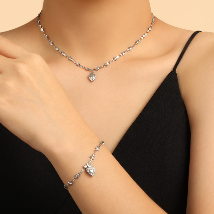 Five-Pointed Star Heart Bracelet Five-Pointed Star Heart Necklace Fashion Korean Version Simple Personality Titanium...