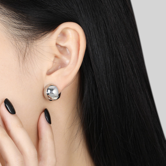 Korean Style INS New Niche High-End Design Simple Round Ball Ear Cuff Fashionable Personality Versatile Titanium Steel Earrings