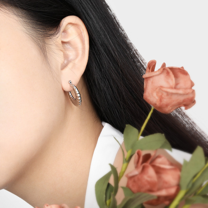 Korean Style IMS Niche New Simple Crescent Rotating Pattern Earrings Fashionable Personality Temperament Gold Plated...