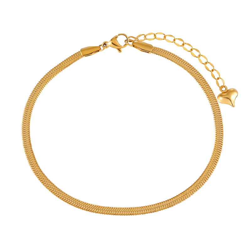 Korean Style Ins Niche Simple New Flat Snake Bone Chain Anklet Fashionable Personality Versatile Gold-Plated Titanium Steel Foot Jewelry