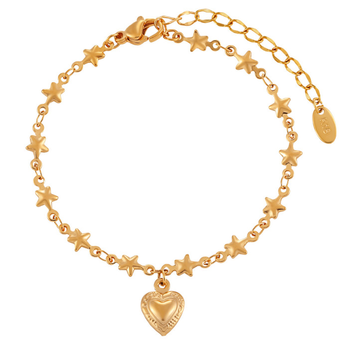 Five-Pointed Star Heart Bracelet Five-Pointed Star Heart Necklace Fashion Korean Version Simple Personality Titanium Steel Jewelry