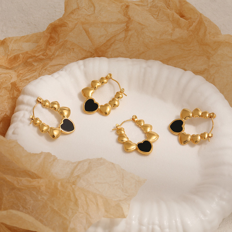Fashion New Style Personality Korean Resin Heart Earrings for Women Elegant Versatile Ins Style Heart-shaped Gold-plated Titanium Steel Earrings