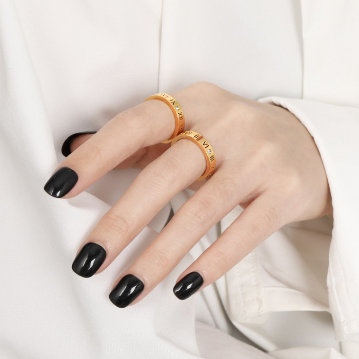 Korean Style Niche Design INS Roman Numeral Inlaid Diamond Titanium Steel Ring for Women Light Luxury Fashion Versatile Index Finger Ring