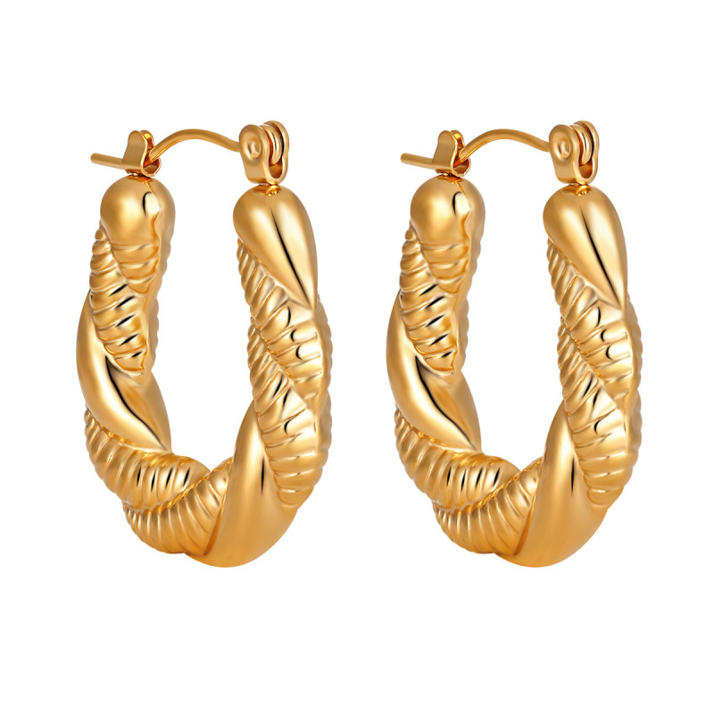 Cross-Border European and American Retro Niche Simple Braided Patchwork Earrings for Women Fashionable Personality High-End Titanium Steel Gold-Plated Ear Jewelry