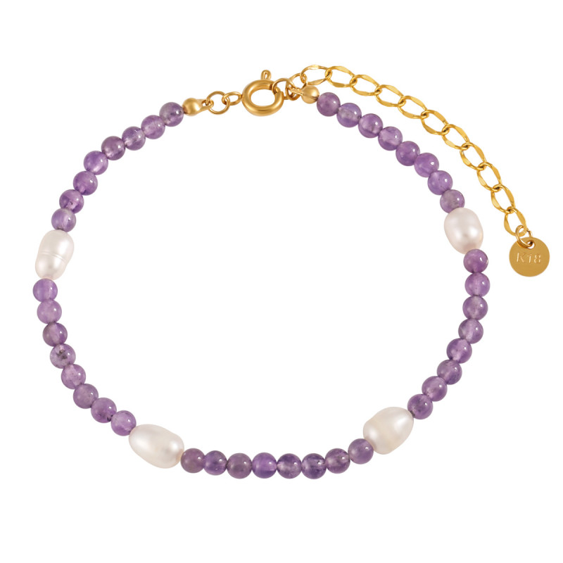 Fashionable Personality Elegant Light Luxury Amethyst Natural Stone Bracelet for Women European and American Ins Style High-end Titanium Steel Jewelry
