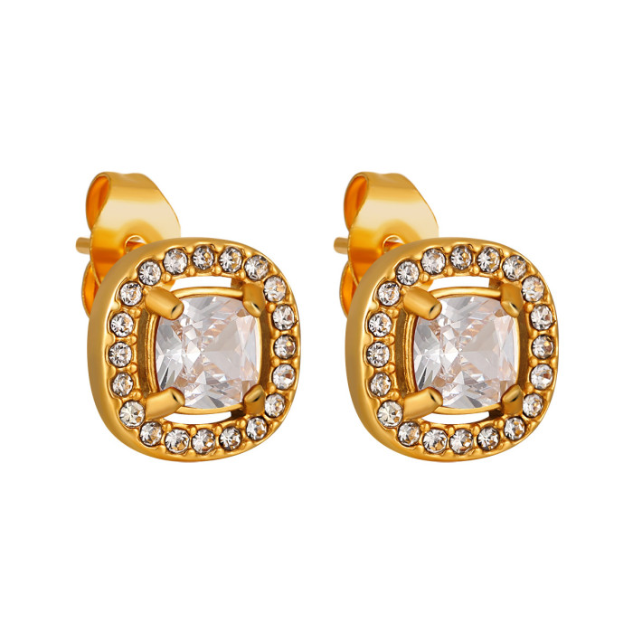 European and American Retro Handmade Inlaid Ruby Stud Earrings for Women, Ins Style, Light Luxury, Exquisite Stainless Steel 18K Real Gold Earrings