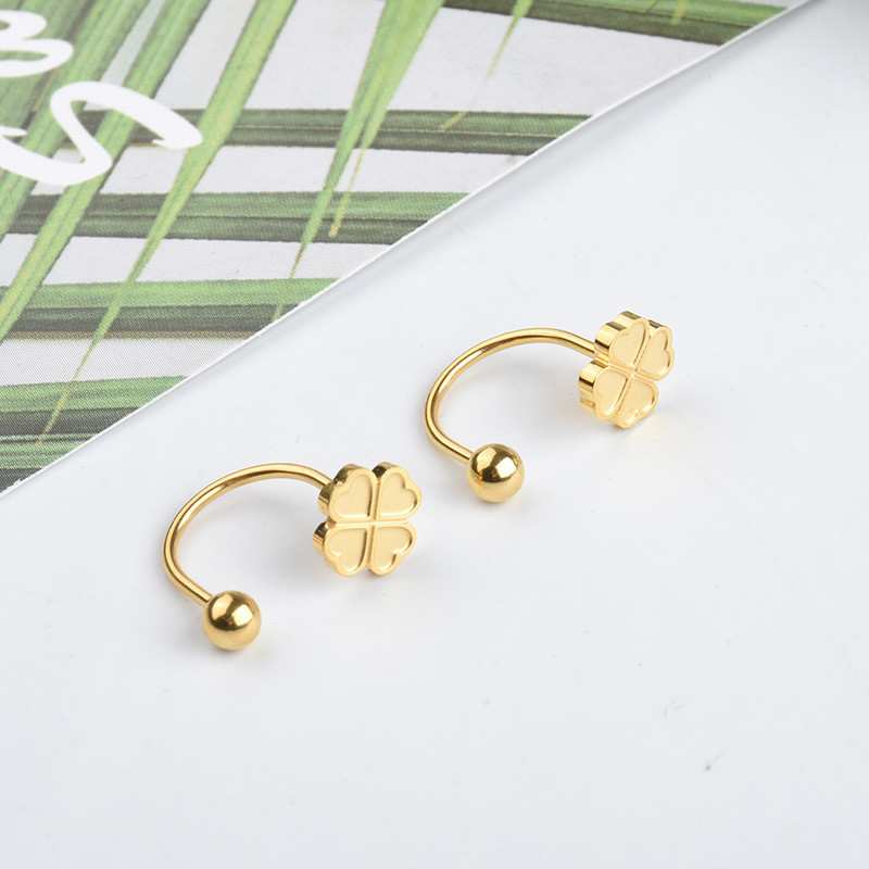 Trendy Fashion Niche Design Four-Leaf Clover Earrings Ins Light Luxury Titanium Steel Ear Bone Studs Small Screw Button Ear Pins
