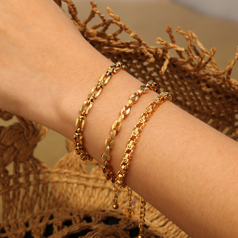 Cross-Border INS Style Minimalist High-End Design Personality Coffee Bean Bracelet Thick Fashion Trend Gold-Plated Titanium Steel Jewelry