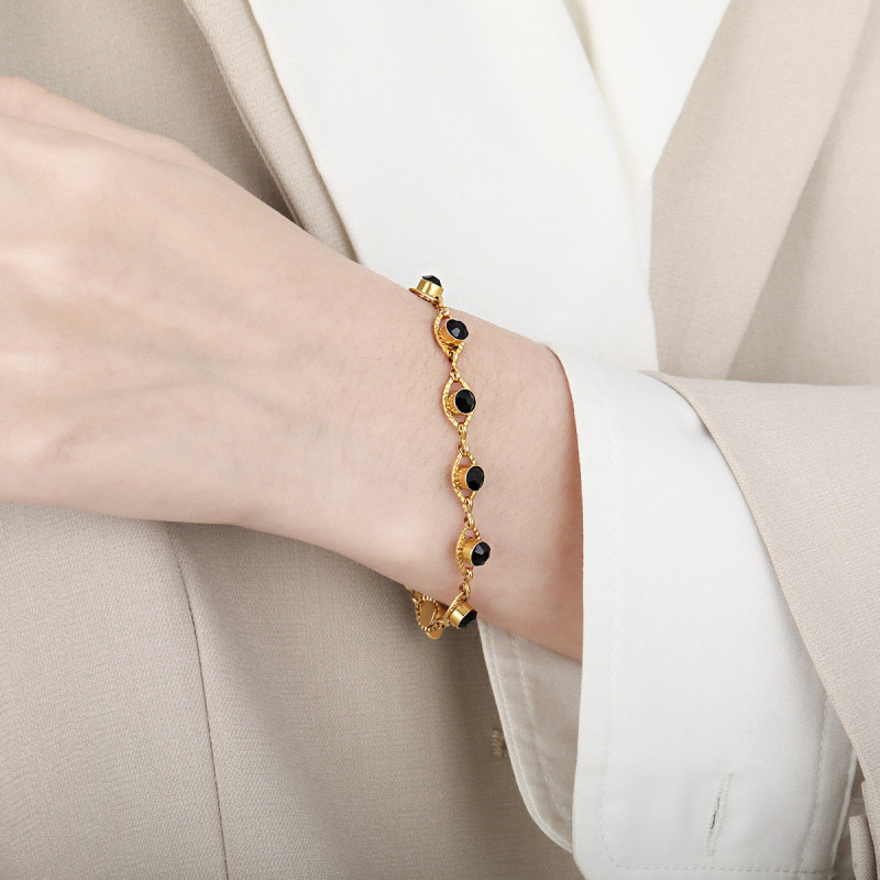 European and American Cross-Border Hot-Selling Niche Design Ins Devil's Eye Titanium Steel Zircon Bracelet Elegant Internet Celebrity Fashion Jewelry