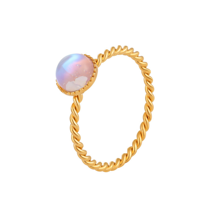 European and American Cross-Border New Niche Design Ins Stacking Light Luxury Fashion Personality Moonstone Braided Titanium Steel Ring for Women