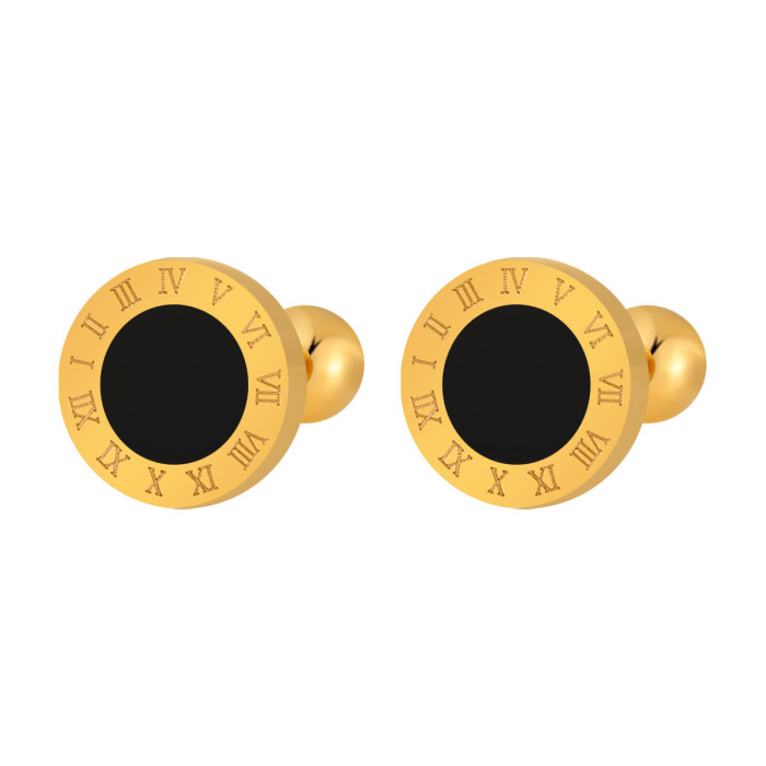 European and American Cross-Border Light Luxury Niche Black Roman Numeral Resin Ear Bone Stud Fashionable Personality High-End Titanium Steel Earrings