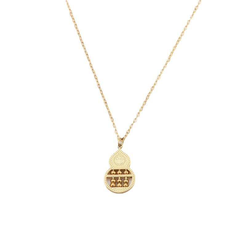 Chinese Ethnic Style Fu Character Ruyi Guanban Gourd Necklace Personalized Beads Adjustable Women's Titanium Steel Clavicle Chain
