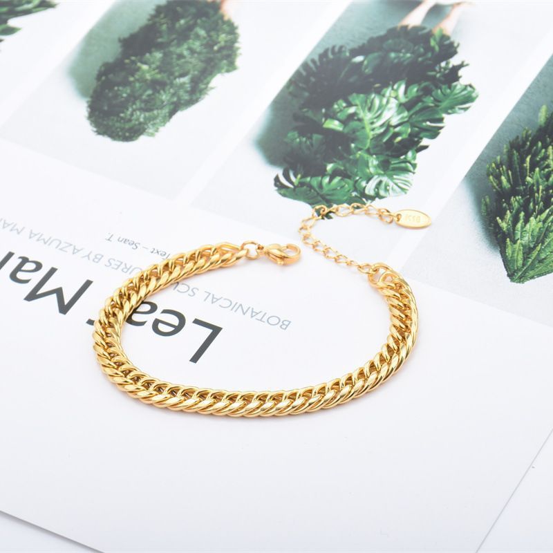 European and American Hot-Selling Fashion Woven Bracelet for Women Double Buckle Square Chain Plain Chain Stainless Steel Personalized High-End Jewelry Gold Accessories
