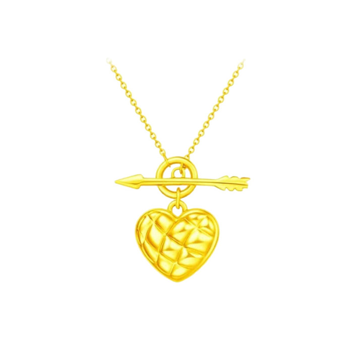 New High-End Niche Design Diamond Pattern One Arrow Love Heart Necklace for Women Electroplated 24K Gold Titanium Steel Collarbone Chain