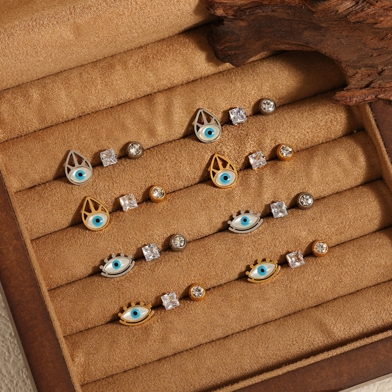 European and American Fashion Personality Eye Zircon Small Stackable Earrings for Women Ins Style Niche High-end Titanium Steel Ear Jewelry