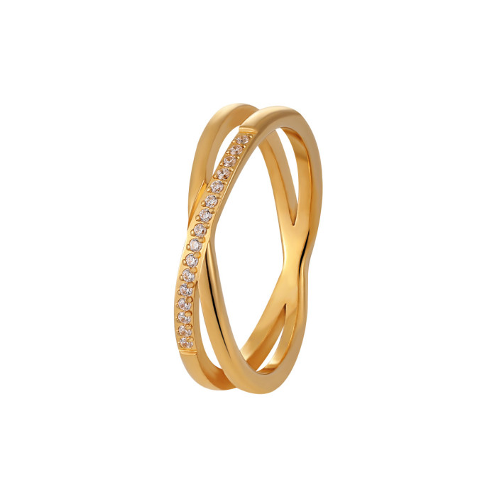Korean Version Cross CNC Micro Stone-Inlaid Offset X Ring Fashionable Unique Niche Design Light Luxury High-end Fee...