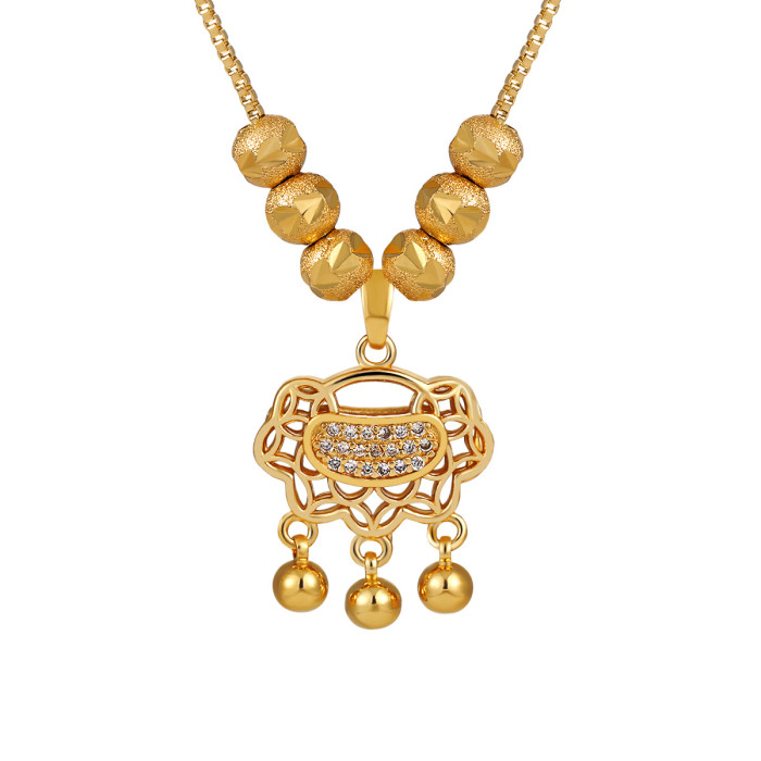 New Chinese Style Ethnic Niche Simple Full Diamond Fortune Lock Chain Women's Fashion Personality Versatile Gold-Plated Titanium Steel Collarbone Chain