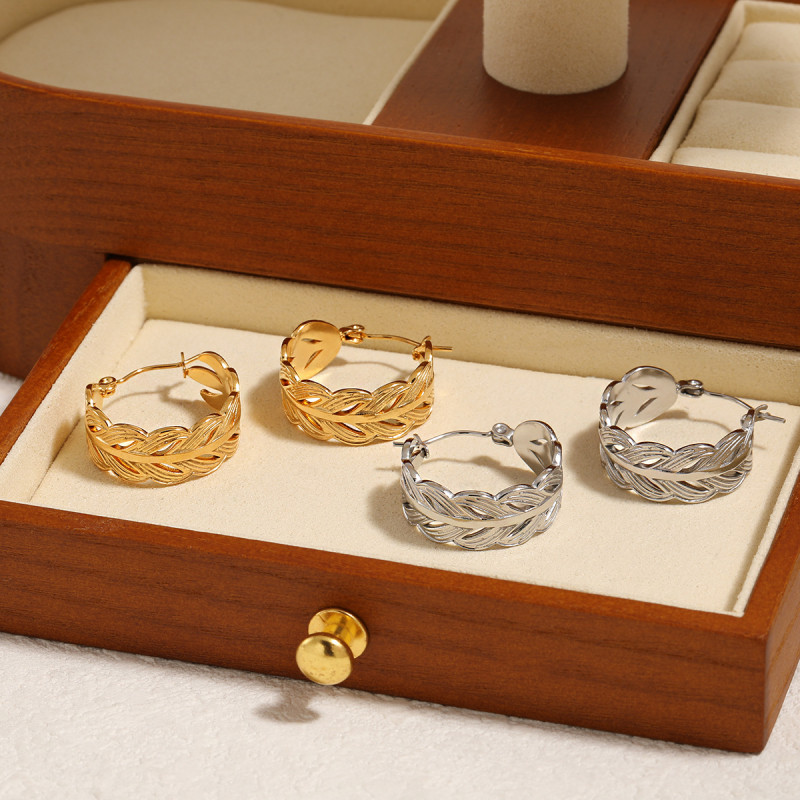 Fashion INS Style Wheat Spike Niche Personality Leaf Earrings for Women Titanium Steel European and American Southeast Asia Hot Selling Gold-Plated Ear Jewelry