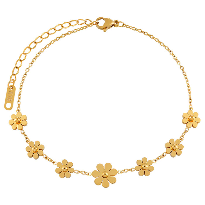 Korean Style Simple Flower Titanium Steel Anklet PVD Electroplated Fashion Ins Niche Design Personality Non-Fading Fo...