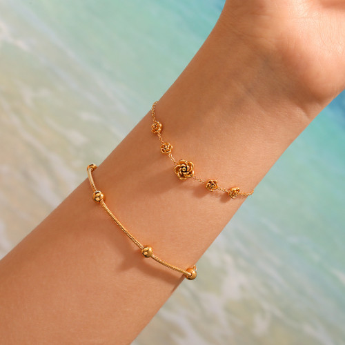 New Ins Style Titanium Steel Camellia Bracelet for Women Elegant Simple Chanel Style Fashionable Gold High-end Feel Jewelry