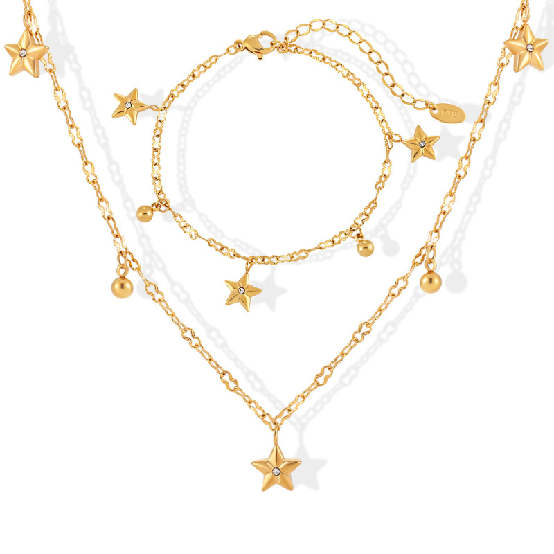 Cross-Border Hot-Selling Niche Ins Minimalist Fashion Five-Pointed Star Sunflower Titanium Steel Bracelet Necklace Women's Jewelry Set