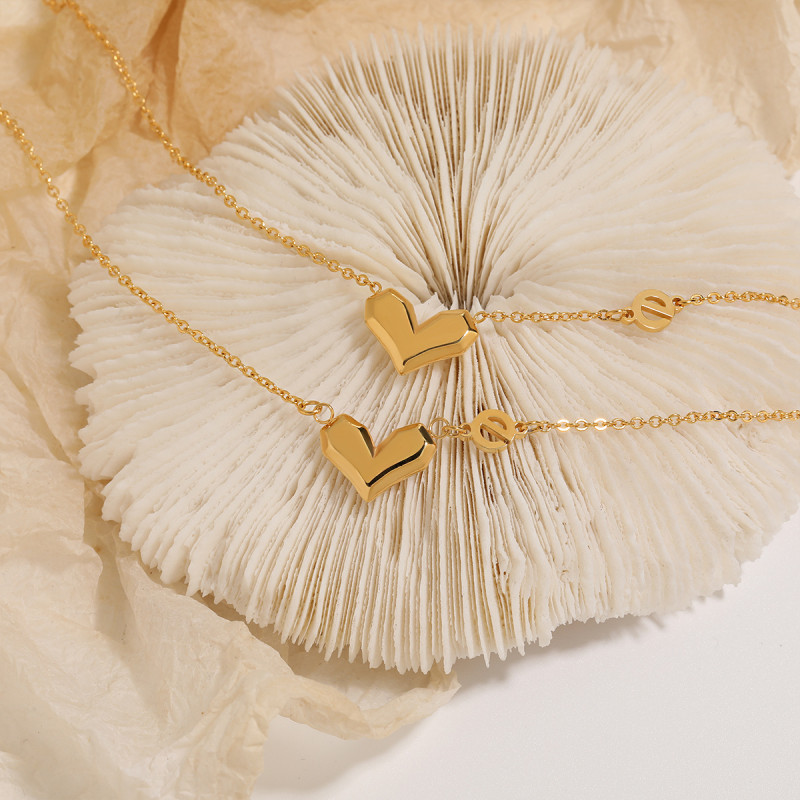 Korean Style New Heartfelt Love You Titanium Steel Necklace Women's Anklet Faceted Heart Love You Jewelry Set