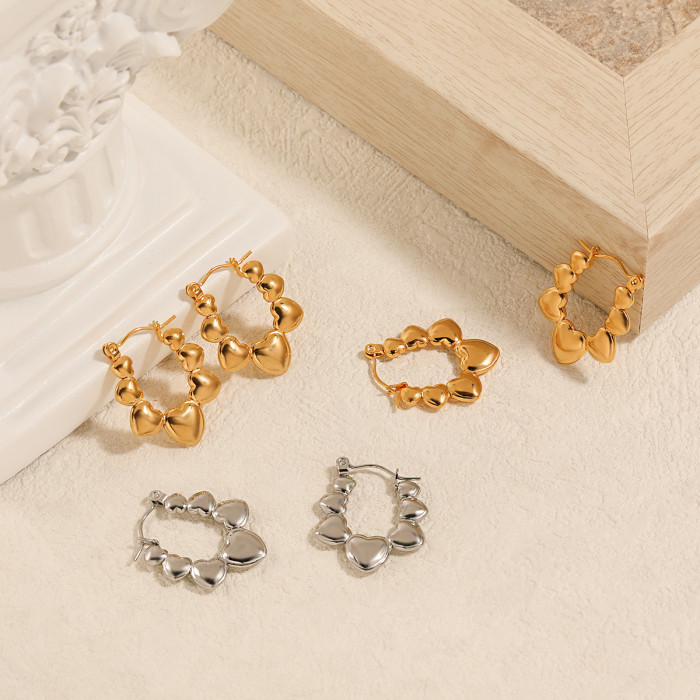 Fashion New Style Personality Korean Splicing Heart Earrings for Women Elegant Versatile Ins Style Heart-shaped Gold...