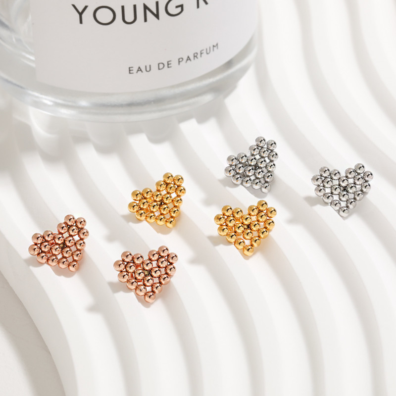 Korean Style Personality Trend Niche Popular Patchwork Heart Beads Titanium Steel Gold-Plated Necklace Earrings Jewelry Set Wholesale