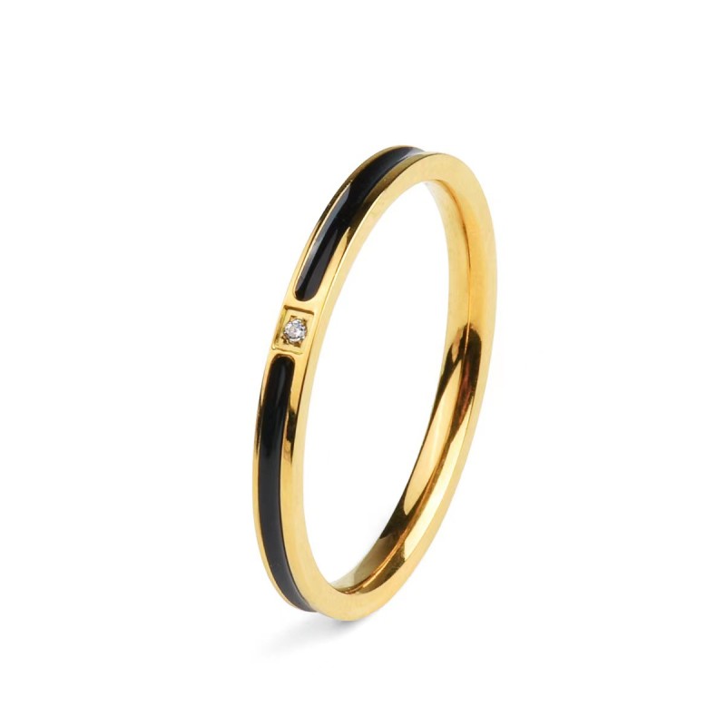Korean Style Ultra-Thin Single Diamond Resin Titanium Steel Ring for Women 24K Gold Color Personality Circle Simple Inlaid Diamond Tail Ring