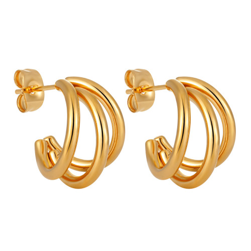 Korean Blogger Style Elegant Geometric Multi-layer Irregular Hoop Earrings for Women Fashionable Personality Gold-plated Titanium Steel Ear Jewelry