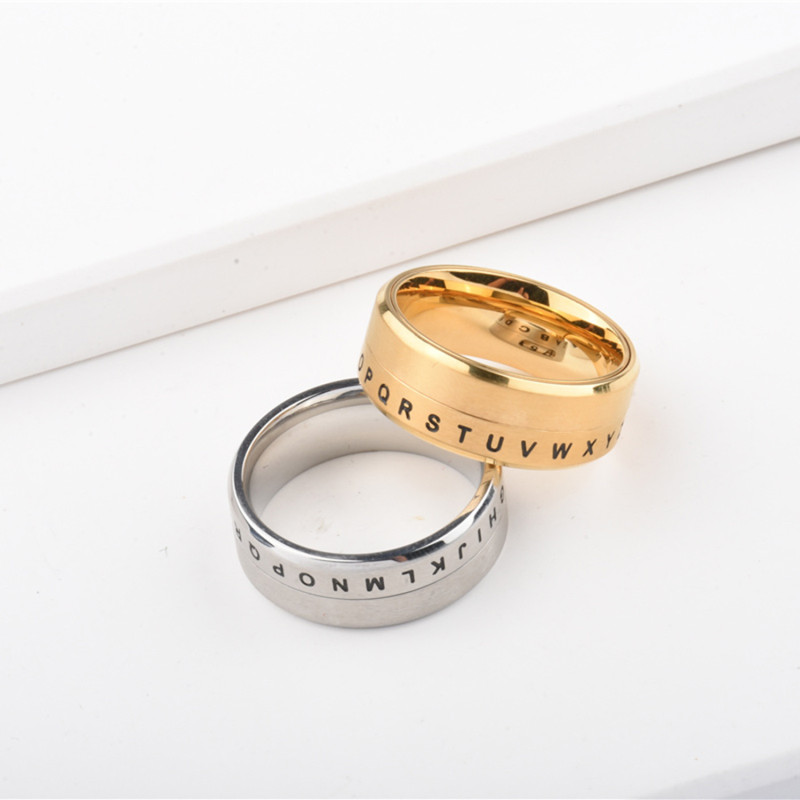 Rotatable Letter Couple Rings Trendy Cool Personality Hip-Hop Tail Ring Titanium Steel Non-Fading Stress Relief Trendy Index Finger Ring