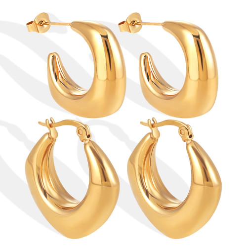 Cross-Border European and American INS Niche Design Stainless Steel Hollow Earrings for Women High-End Light Luxury Titanium Steel Trendy