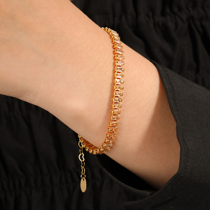 Light Luxury Fashion Square Stone Chain Titanium Steel Bracelet Simple Personality Versatile High-end Stainless Ste...